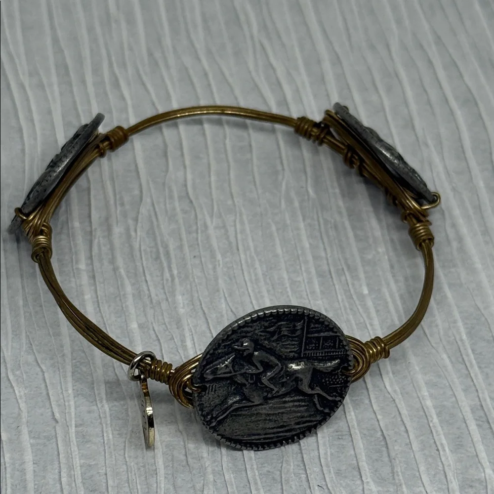 Bourbon & Bowties Gold and Silver tone racing Coin Bangle horse  Bracelet
